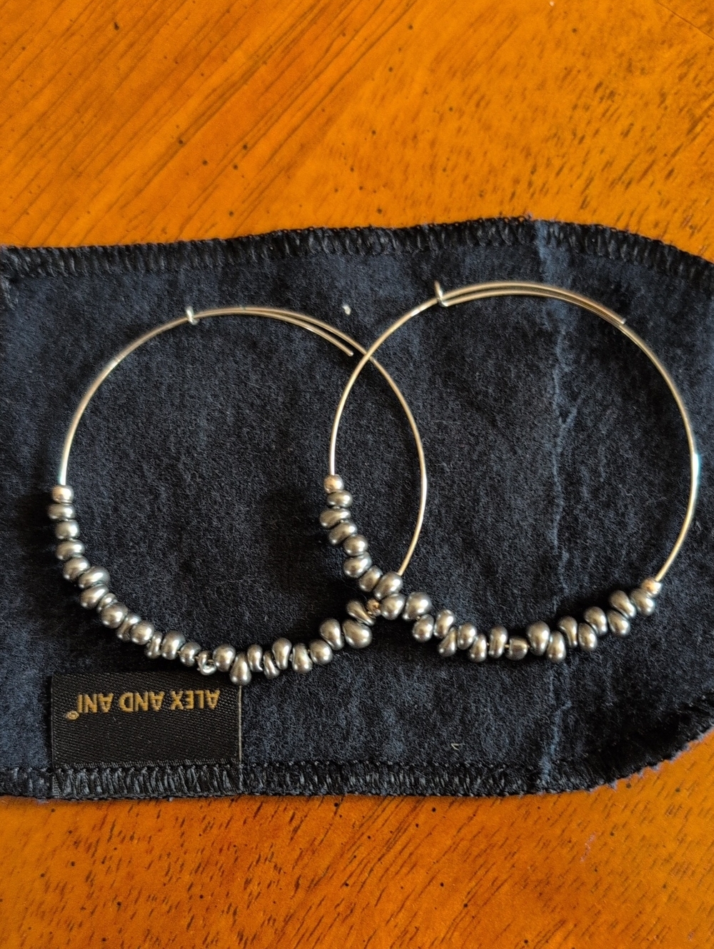 Alex and Ani Gun Metal -Tone Beaded Hoop Earrings